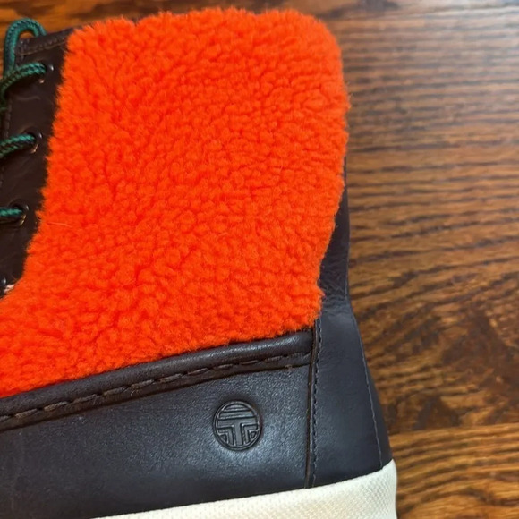 Tory Burch black leather & colorblock fleece yellow/blue/green/red/orange boots - Picture 6 of 10